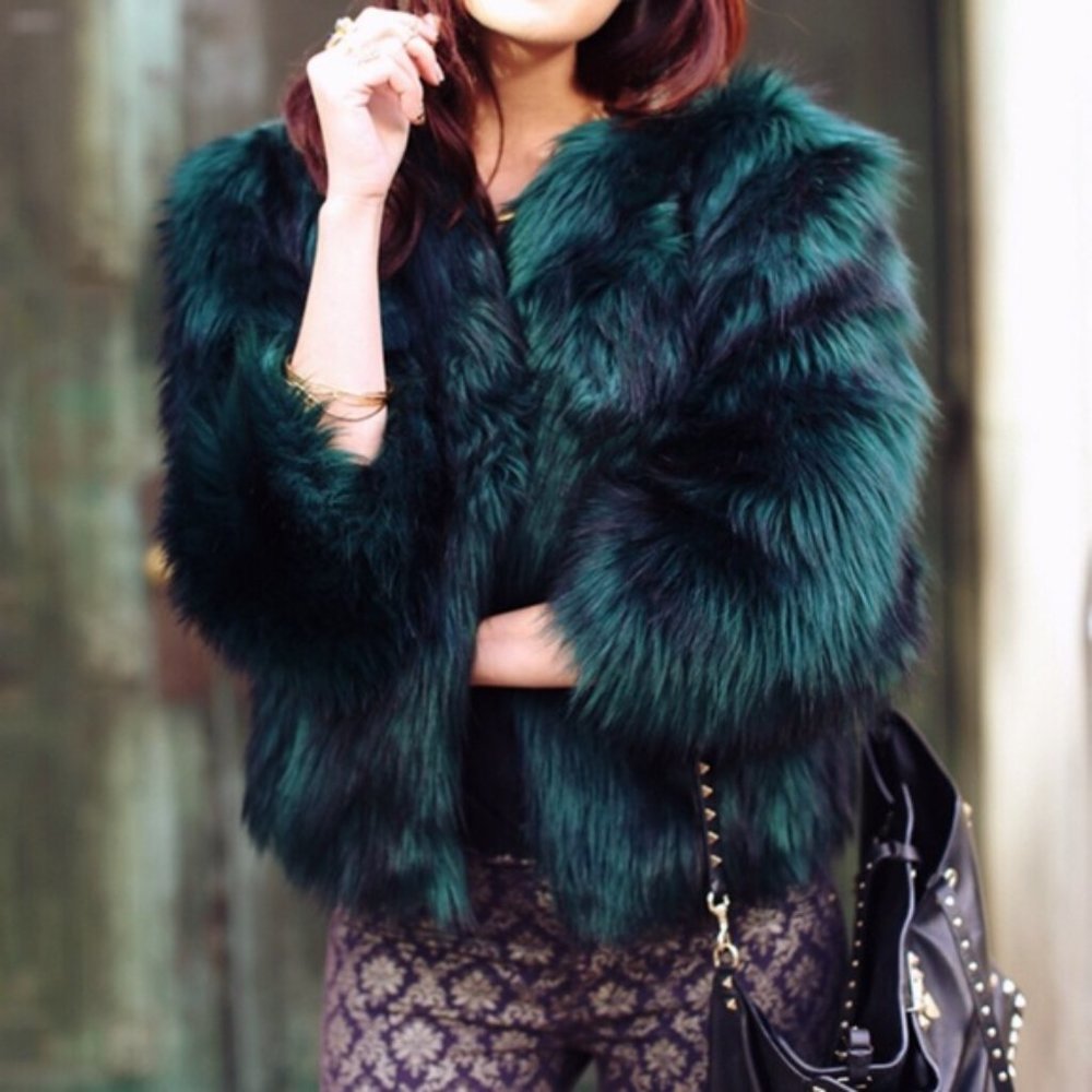 Green Faux Fur coat by GUESS